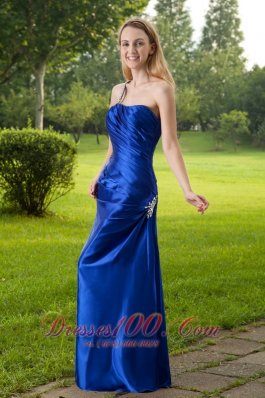 Beading One Shoulder Blue Formal Evening Dress