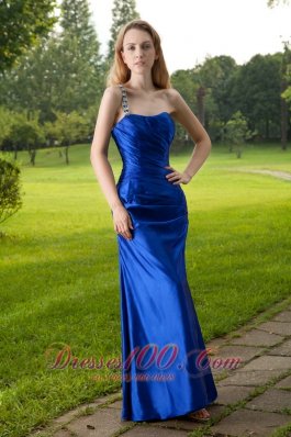 Beading One Shoulder Blue Formal Evening Dress