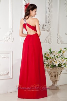 Appliques One Shoulder Red Prom Evening Dress Train