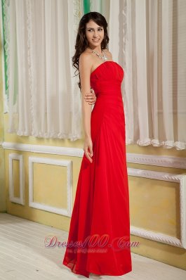 Ruched Red Bridesmaid Dress For Party Strapless Chiffon