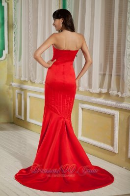 Red Mother Of The Bride Evening Dress Mermaid Satin Train