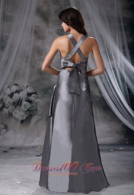 V-neck Grey Prom Evening Dress Criss Cross Back