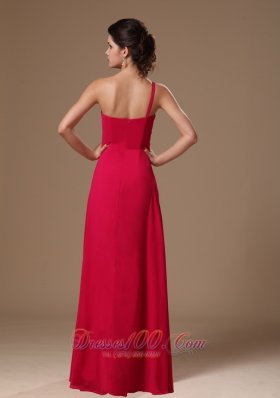 Coral Red One Shoulder Beaded Evening Prom Gowns