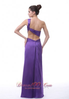 Ruched Shoulder High Slit Purple Prom Evening Dress