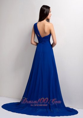 Peacock Blue Ruched One Shoulder Bridesmaid Dress