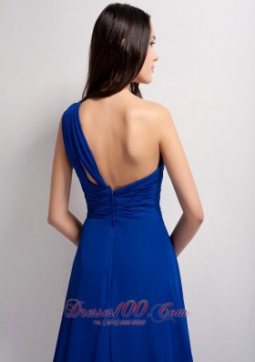 Peacock Blue Ruched One Shoulder Bridesmaid Dress