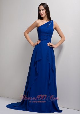 Peacock Blue Ruched One Shoulder Bridesmaid Dress