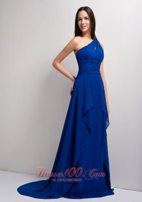 Peacock Blue Ruched One Shoulder Bridesmaid Dress