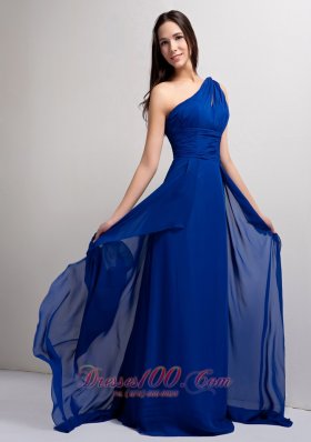 Peacock Blue Ruched One Shoulder Bridesmaid Dress