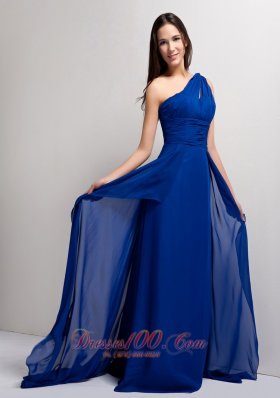 Peacock Blue Ruched One Shoulder Bridesmaid Dress