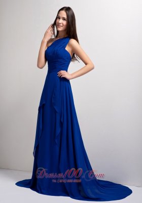 Peacock Blue Ruched One Shoulder Bridesmaid Dress