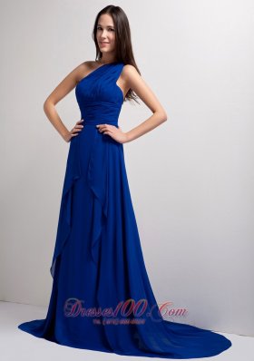 Peacock Blue Ruched One Shoulder Bridesmaid Dress