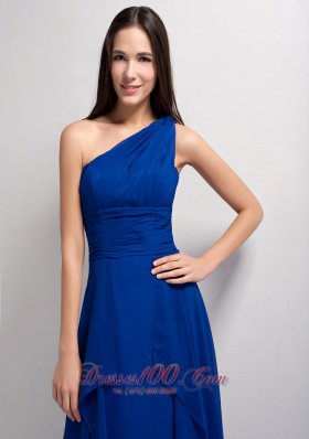 Peacock Blue Ruched One Shoulder Bridesmaid Dress