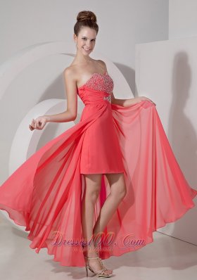 Watermelon Red High-low Prom Dress Evening Gown
