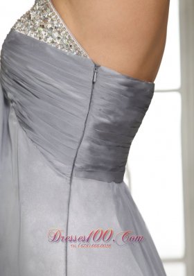 Custom Made Gray Beaded Ruch Prom Celebrity Dress