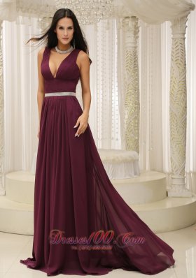 V-neck Burgundy For Mother Of The Bride Pageant Dress Belt