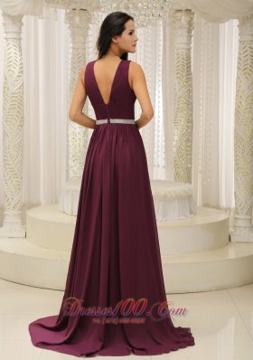 V-neck Burgundy For Mother Of The Bride Pageant Dress Belt