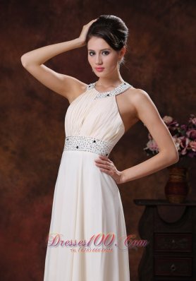 White Scoop Beaded Prom Dress For Formal Evening