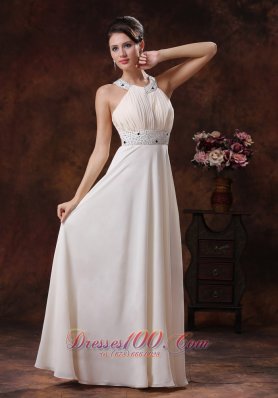 White Scoop Beaded Prom Dress For Formal Evening