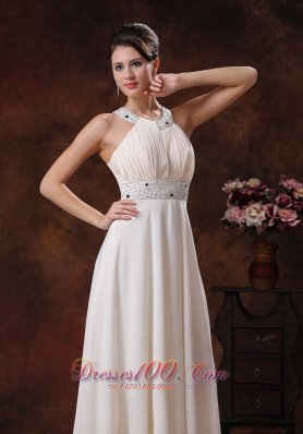 White Scoop Beaded Prom Dress For Formal Evening