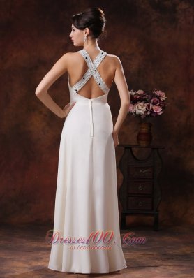 White Scoop Beaded Prom Dress For Formal Evening