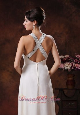 White Scoop Beaded Prom Dress For Formal Evening