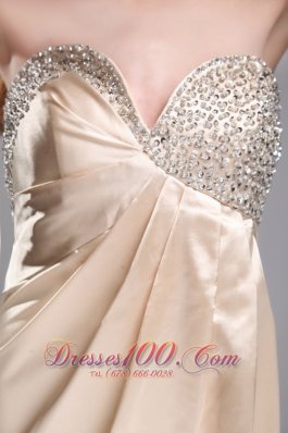 Champagne Prom Evening Dress Beaded Sweetheart Train