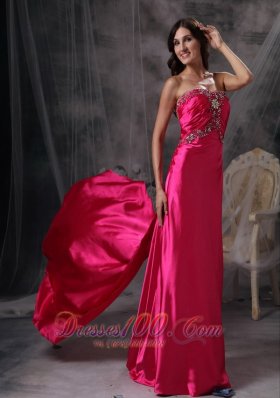 Beaded Sweetheart Ruched Hot Pink Prom Evening Dress