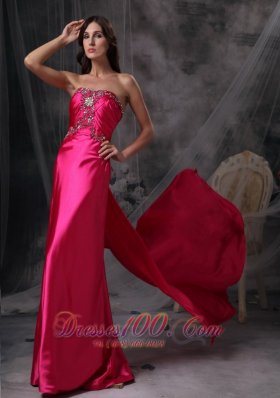 Beaded Sweetheart Ruched Hot Pink Prom Evening Dress