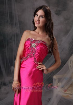 Beaded Sweetheart Ruched Hot Pink Prom Evening Dress