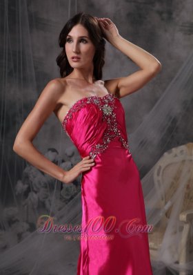 Beaded Sweetheart Ruched Hot Pink Prom Evening Dress