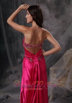 Beaded Sweetheart Ruched Hot Pink Prom Evening Dress