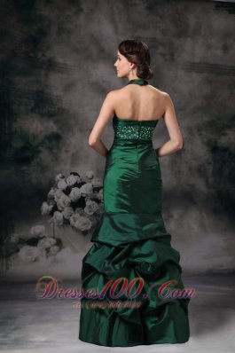 Dark Green Mermaid Halter Prom Evening Dress Beaded