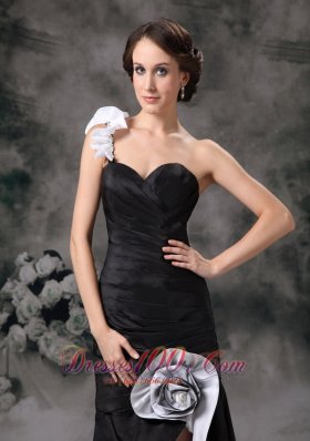 Black One Shoulder Mermaid Prom Homecoming Dress Ruch