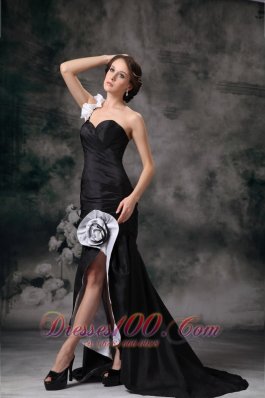 Black One Shoulder Mermaid Prom Homecoming Dress Ruch