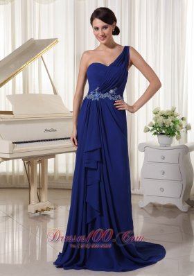 Appliques Royal Blue One Shoulder Prom Evening Dress