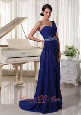 Appliques Royal Blue One Shoulder Prom Evening Dress