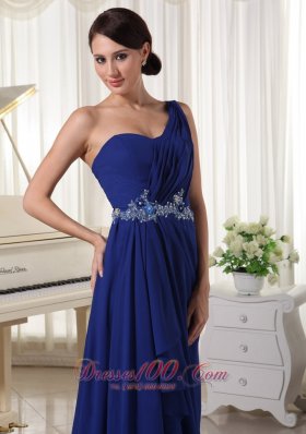 Appliques Royal Blue One Shoulder Prom Evening Dress