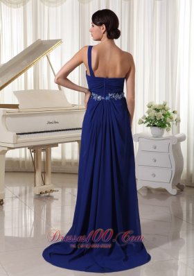 Appliques Royal Blue One Shoulder Prom Evening Dress