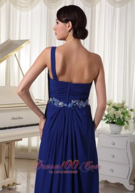 Appliques Royal Blue One Shoulder Prom Evening Dress