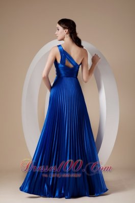 Pleated One Shoulder Blue Prom Evening Dress Beaded