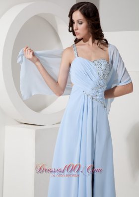 Customize Blue Empire One Shoulder Evening Beading Prom Dress