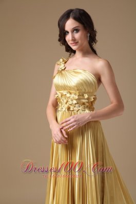 Evening Dress Empire Elastic Satin Hand Made Flowers Pleat