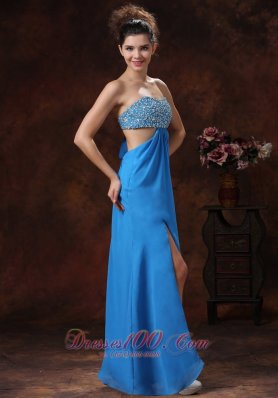 Teal Beaded Stylish Evening Dress With Strapless Chiffon