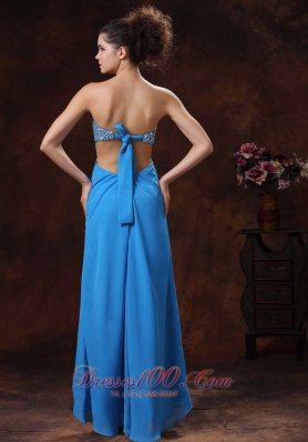 Teal Beaded Stylish Evening Dress With Strapless Chiffon