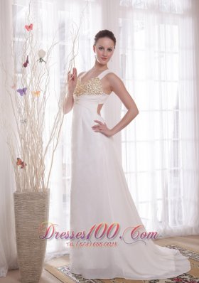 White Empire V-neck Chiffon Beading Prom Evening Dress