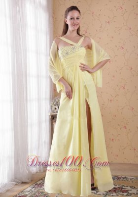 Yellow Empire Floor-length Chiffon Beading Prom Dress