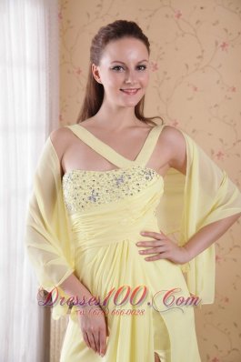 Yellow Empire Floor-length Chiffon Beading Prom Dress