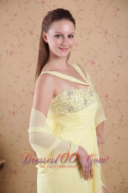 Yellow Empire Floor-length Chiffon Beading Prom Dress