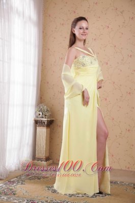 Yellow Empire Floor-length Chiffon Beading Prom Dress